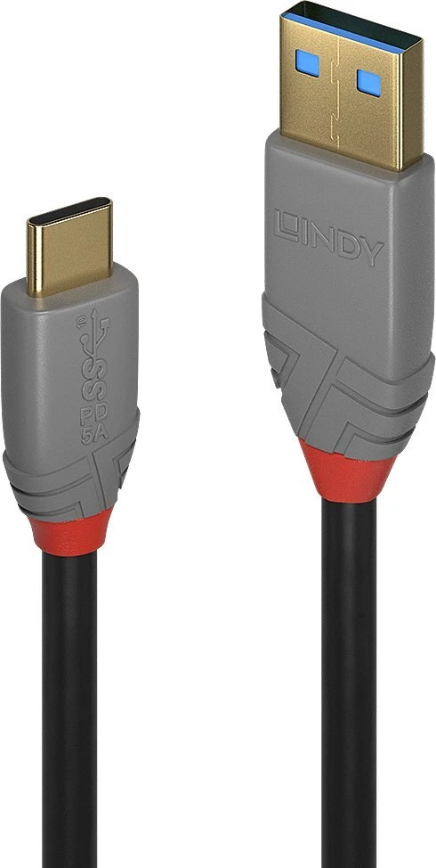 USB Kabelis - LINDY Anthra Line USB 3.2 Type A į C Laidas, M/M, 10Gbps, 3 m, Juodas