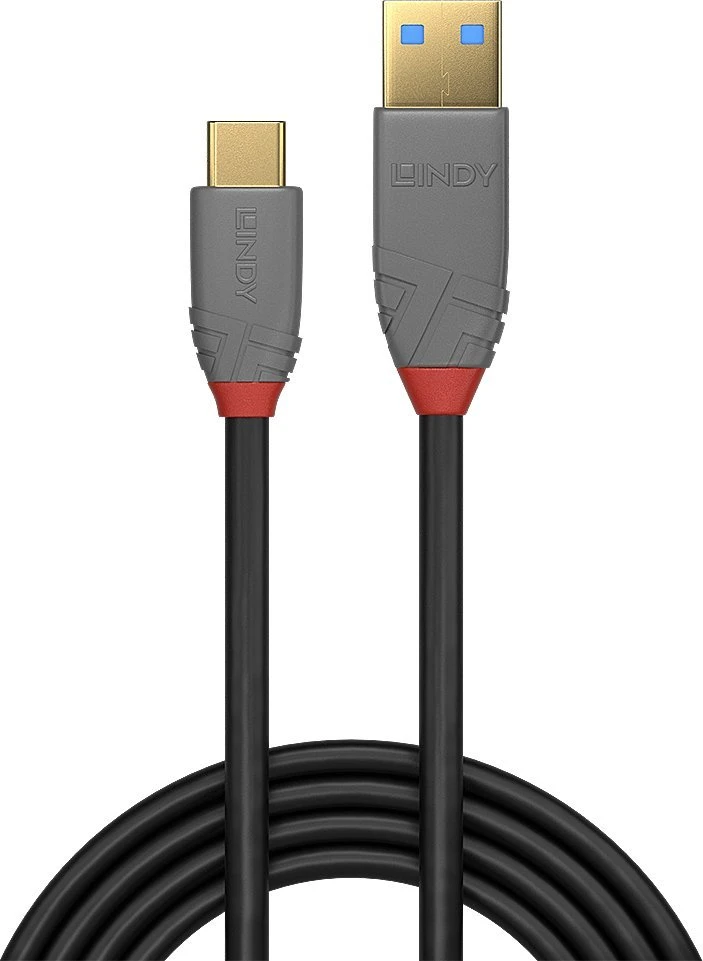 USB Kabelis - LINDY Anthra Line USB 3.2 Type A į C Laidas, M/M, 10Gbps, 3 m, Juodas