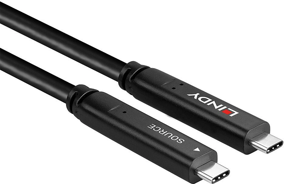 USB Kabelis - LINDY USB 3.2 10Gbps ir DP 1.4 Type C Hibridinis Kabelis (4 juostos), 10Gbps, 4K144Hz, 60W, 10 m, Juodas