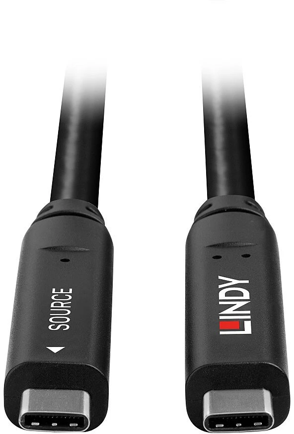 USB Kabelis - LINDY USB 3.2 10Gbps ir DP 1.4 Type C Hibridinis Kabelis (4 juostos), 10Gbps, 4K144Hz, 60W, 10 m, Juodas