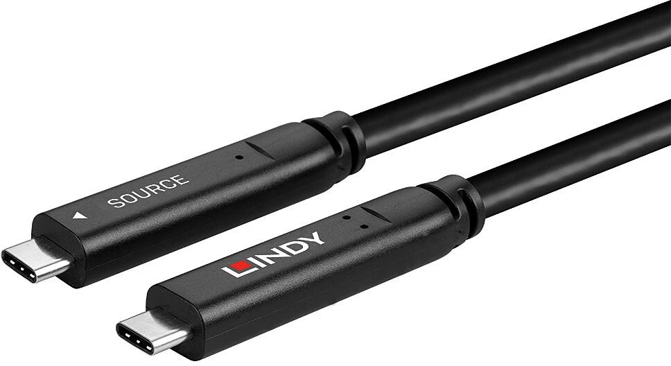 USB Kabelis - LINDY USB 3.2 10Gbps ir DP 1.4 Type C Hibridinis Kabelis (4 juostos), 10Gbps, 4K144Hz, 60W, 10 m, Juodas