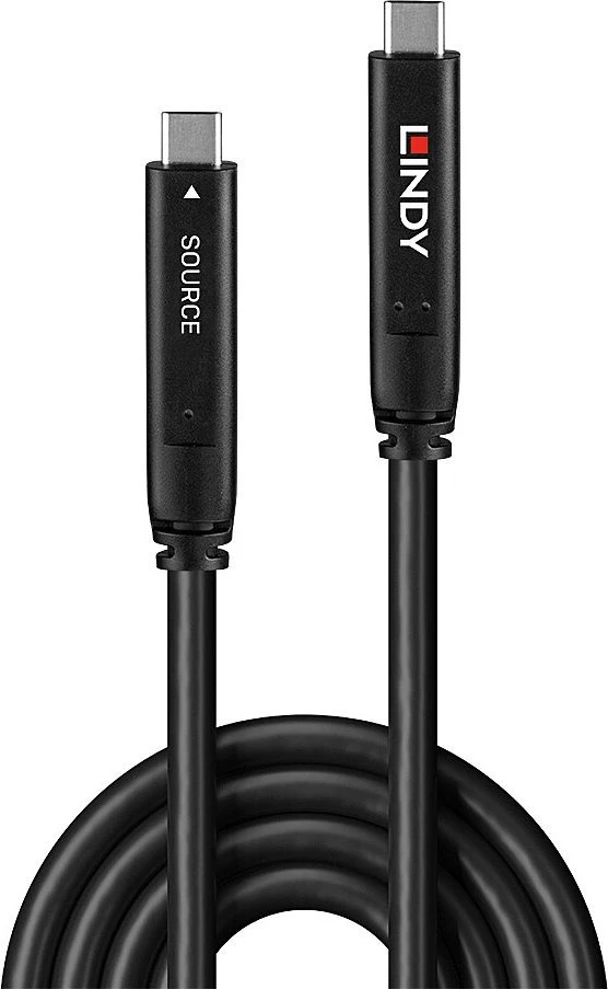 USB Kabelis - LINDY USB 3.2 10Gbps ir DP 1.4 Type C Hibridinis Laidas (4 juostos), 10Gbps, 4K144Hz, 60W, 15 m, Juodas