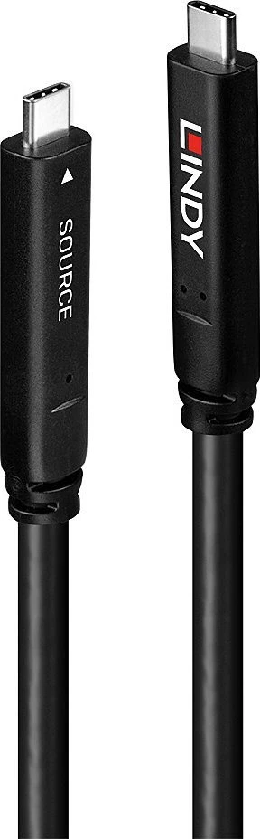 USB Kabelis - LINDY USB 3.2 10Gbps ir DP 1.4 Type C Hibridinis Laidas (4 juostos), 10Gbps, 4K144Hz, 60W, 15 m, Juodas