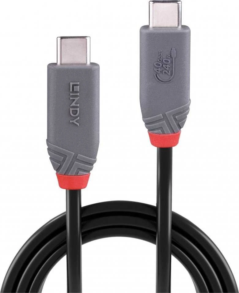 USB Kabelis - LINDY Anthra Line USB4 Type C Laidas, M/M, 40Gbps, 240W PD, 1.5 m, Juodas
