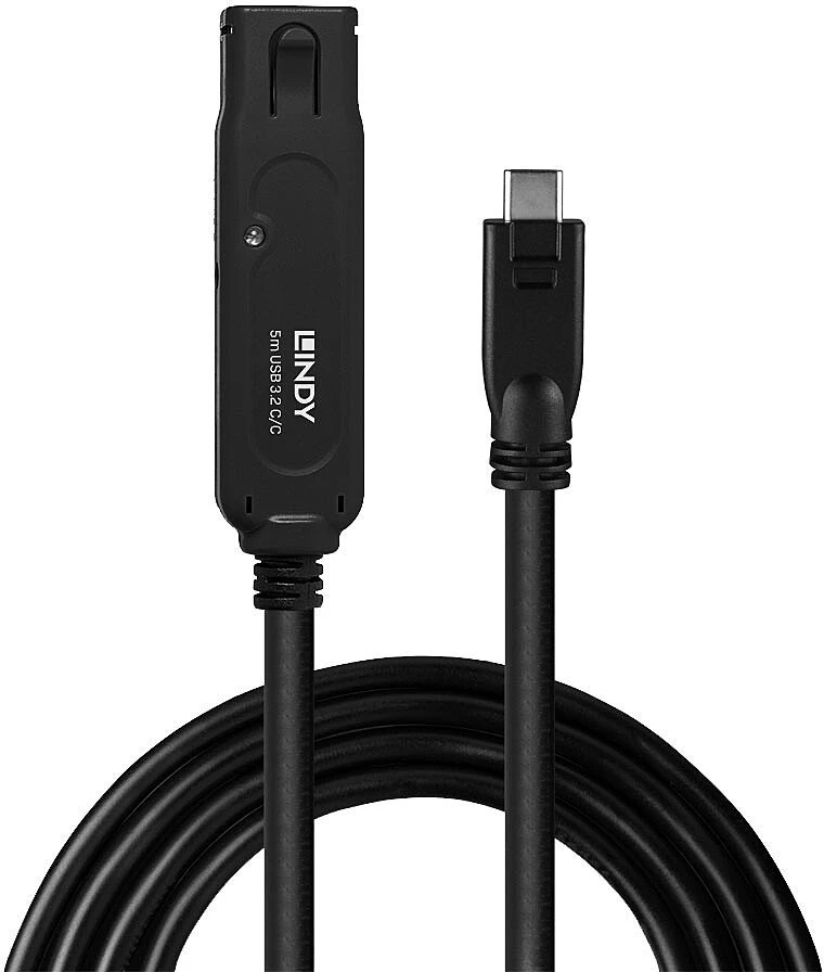 USB Kabelis - LINDY USB 3.2 C/C Aktyvus Prailginimas, 10Gbps Duomenų Perdavimas, 5 m, Juodas