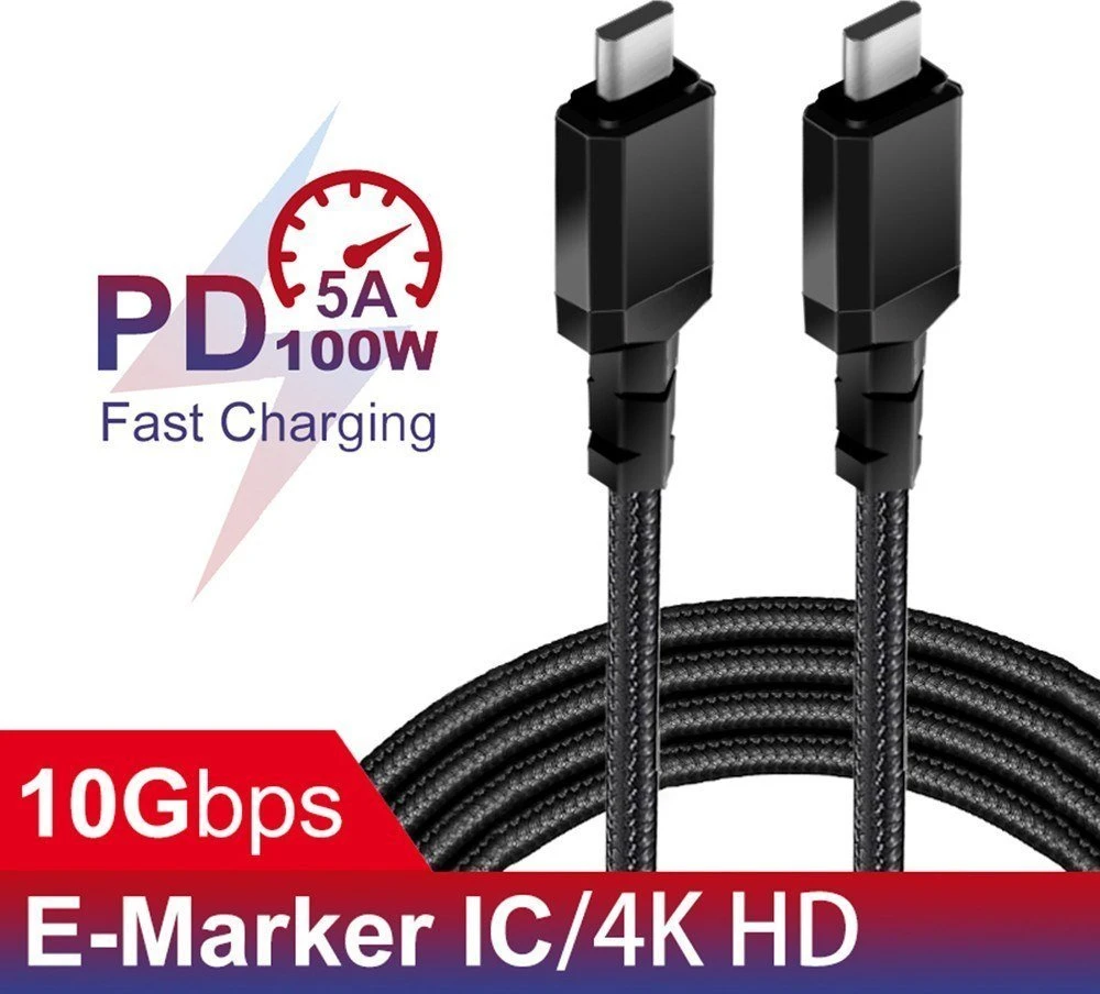 Kabelis 2 x USB-C 100W Maclean, palaikantis PD, duomenų perdavimas iki 10 Gbps, 5A, juoda, ilgis 2 m, MCE492