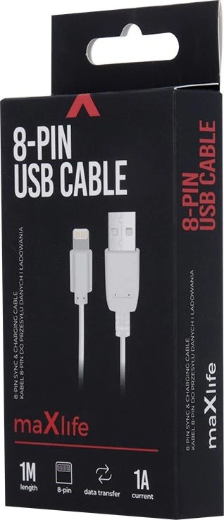 USB kabelis Maxlife Apple Lightning baltas, 1A, 1.0m