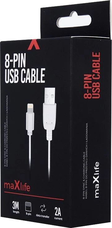 „Maxlife“ laidas USB – „Lightning“ 3,0 m 2A baltas