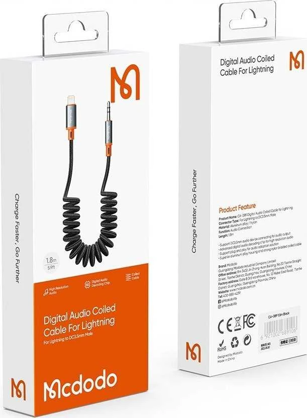 Mcdodo CA-0890 Lightning iki 3.5 mm AUX mini lizdo kabelis, 1.8 m (juodas)
