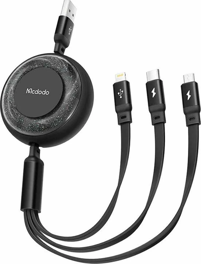 3in1 USB į USB-C / Lightning / Micro USB kabelis, Mcdodo CA-3570, 1.2 m (juodas)