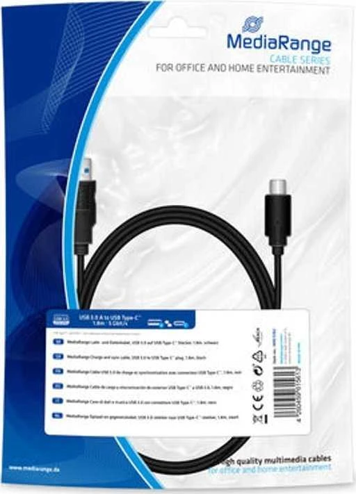 Kabelis USB MediaRange USB-A - USB-C 1.8 m Juodas (MRCS182)