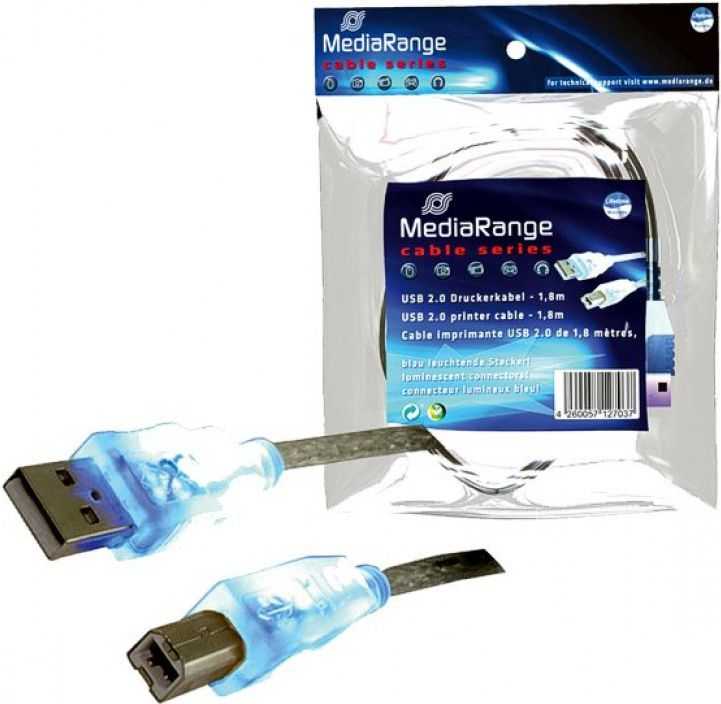 Kabelis USB MediaRange USB-A - USB-B 1.8 m Permatomas (MRCS109)
