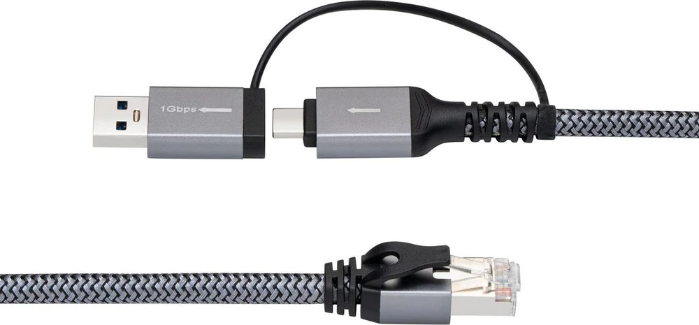 Kabelis USB MicroConnect USB-A + USB-C - RJ-45 2 m Pilka (CAT6 FTP to USB A-C adapter)