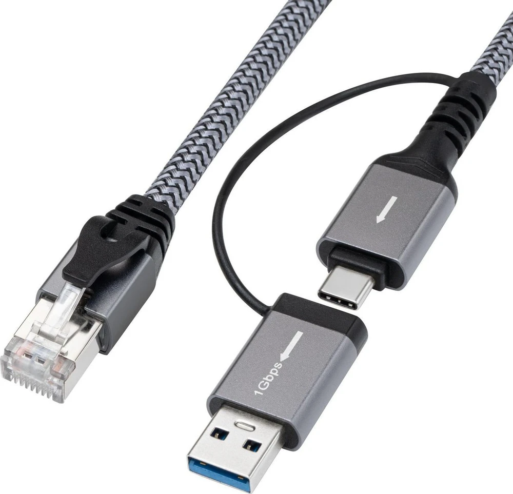 Kabelis USB MicroConnect USB-A + USB-C - RJ-45 1 m Juodai-sidabrinė (CAT6 FTP to USB A-C adapter)