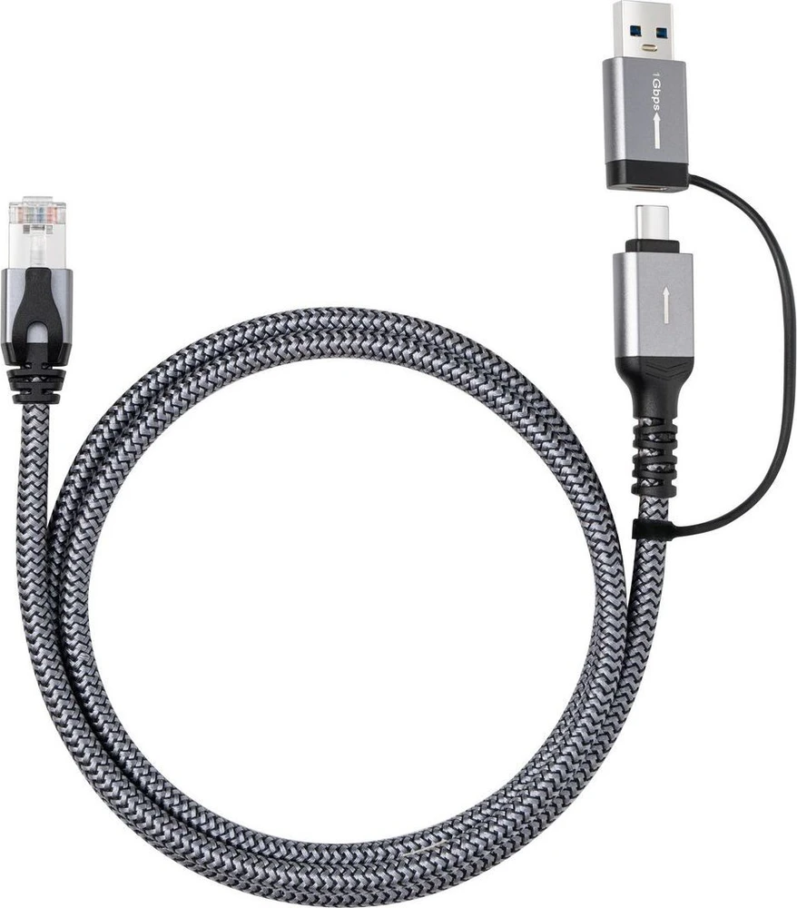 Kabelis USB MicroConnect USB-A + USB-C - RJ-45 1 m Juodai-sidabrinė (CAT6 FTP to USB A-C adapter)