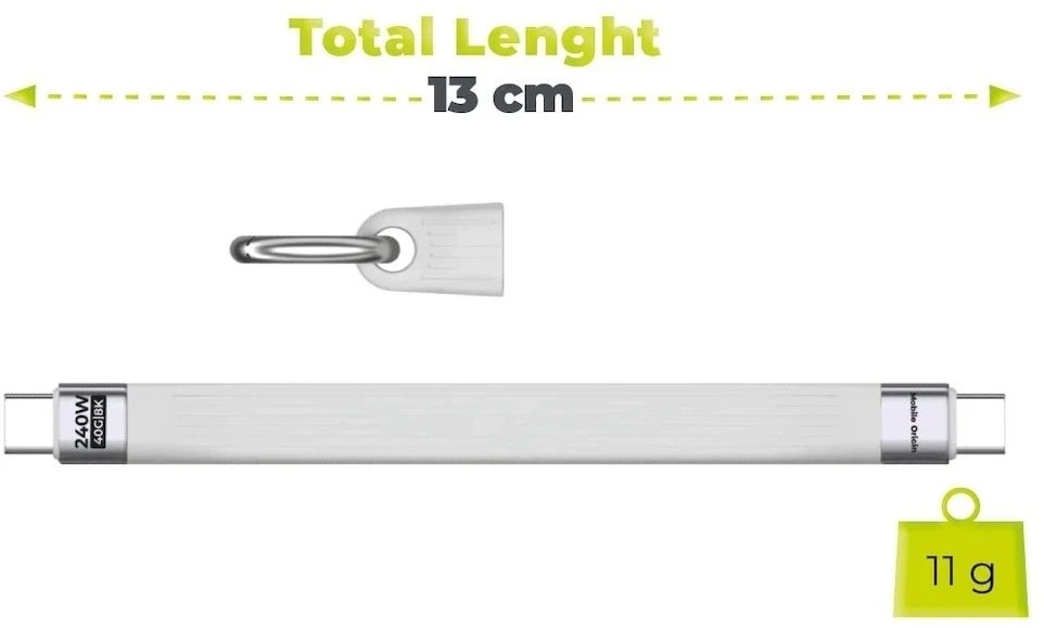 Mobile Origin 240W 40Gbps 8K USB-C raktų pakabuko laidas CB17 baltas