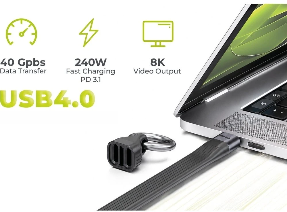 Mobile Origin 240W 40Gbps 8K USB-C raktų pakabuko laidas CB17 juodas
