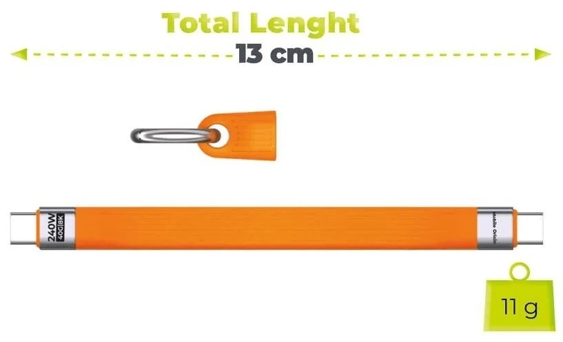 Mobile Origin 240W 40Gbps 8K USB-C raktų pakabuko laidas CB17 oranžinis