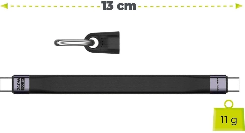 Mobile Origin 240W 40Gbps 8K USB-C raktų pakabuko laidas CB17 juodas