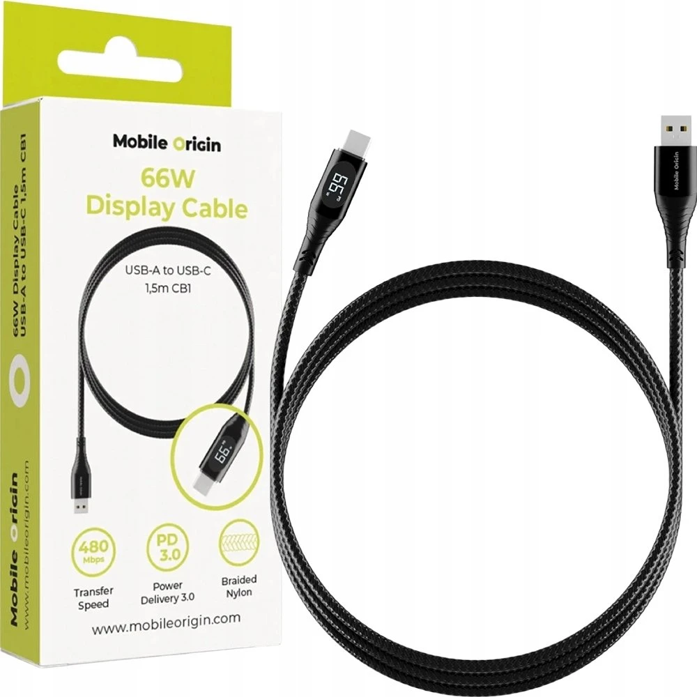 Mobile Origin 66W Ekrano USB-A–USB-C laidas 1,5 m CB1