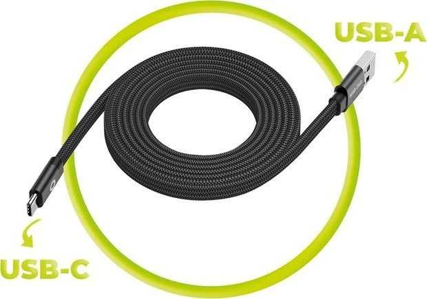 Mobile Origin Plokščias magnetinis patentuotas originalus USB-A į USB-C laidas, 1 m, juodas