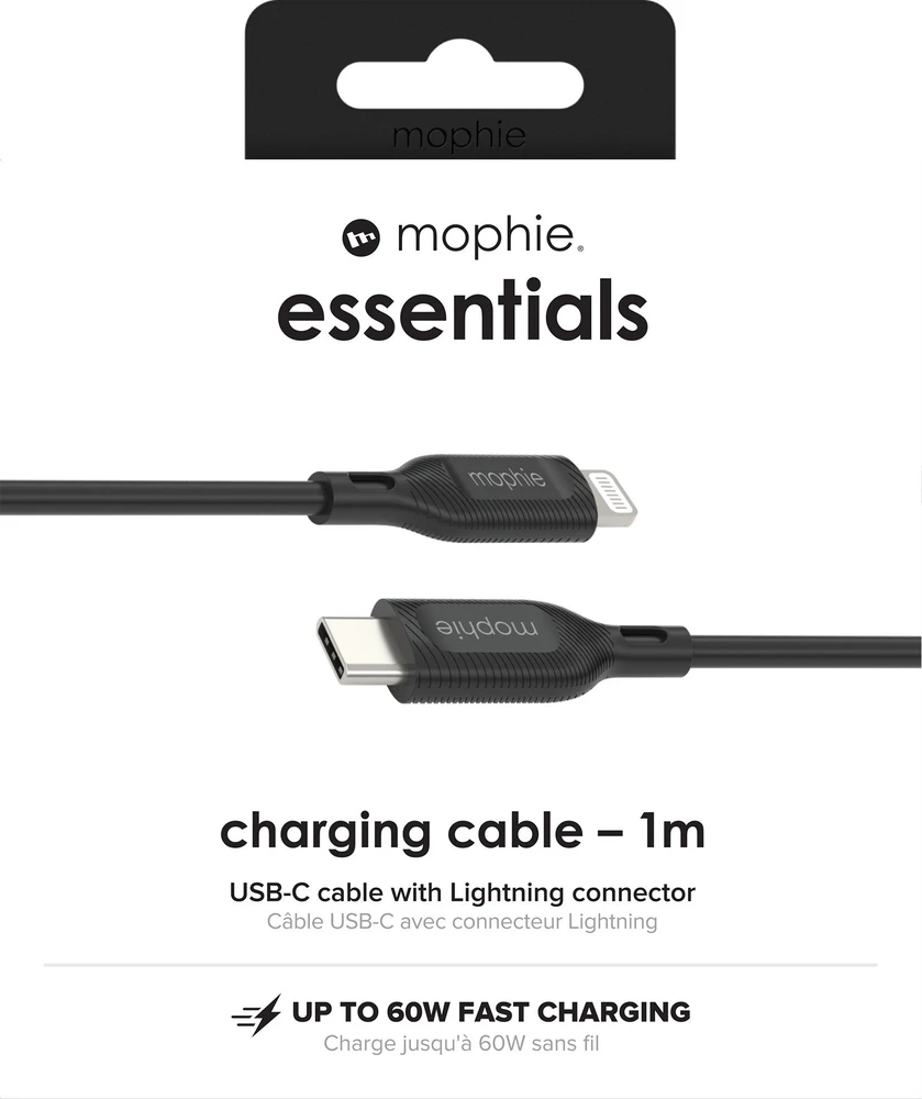 Zagg Mophie Essentials Lightning į USB-C 1 m laidas – juodas