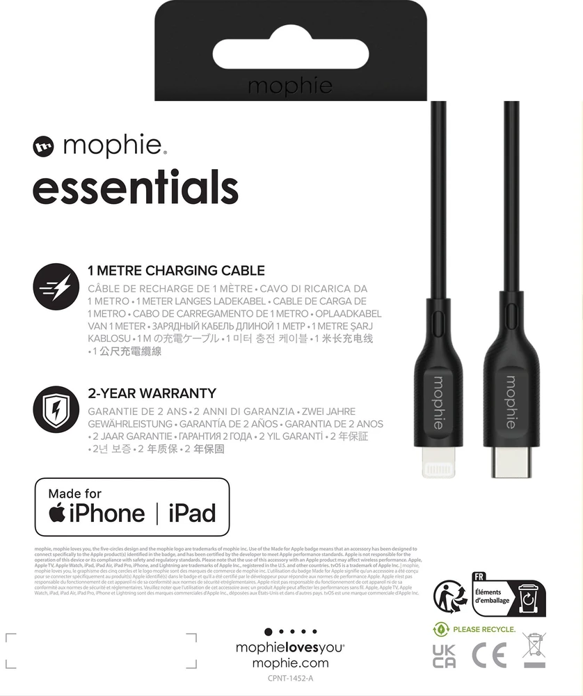 Zagg Mophie Essentials Lightning į USB-C 1 m laidas – juodas