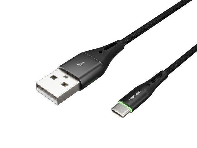 NATEC Cable USB-C/A 2.0 1m prati led juodas nylon