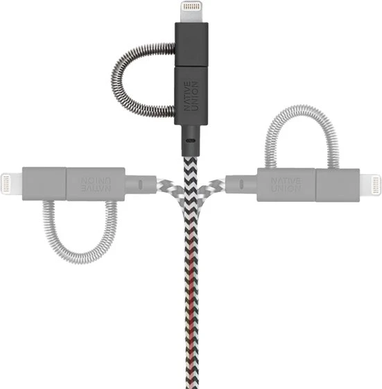 „Native Union Belt Cable Universal“ – USB-A – USB-C/Lightning/microUSB kabelis, 2 m (zebras)