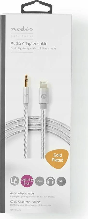 Nedis žaibo adapteris | Apple Lightning 8 pin | 3,5 mm kištukas | Paauksuotas | apvalus | Nailonas | Pakuotė su peržiūros langeliu