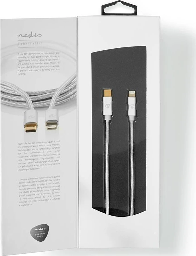 Nedis USB laidas | USB 2.0 | Apple Lightning 8 pin | USB-C™ jungtis | 480Mbps | Paauksuotas | 2,00m | apvalus | Pintas / nailonas | Aliuminis | pakavimas