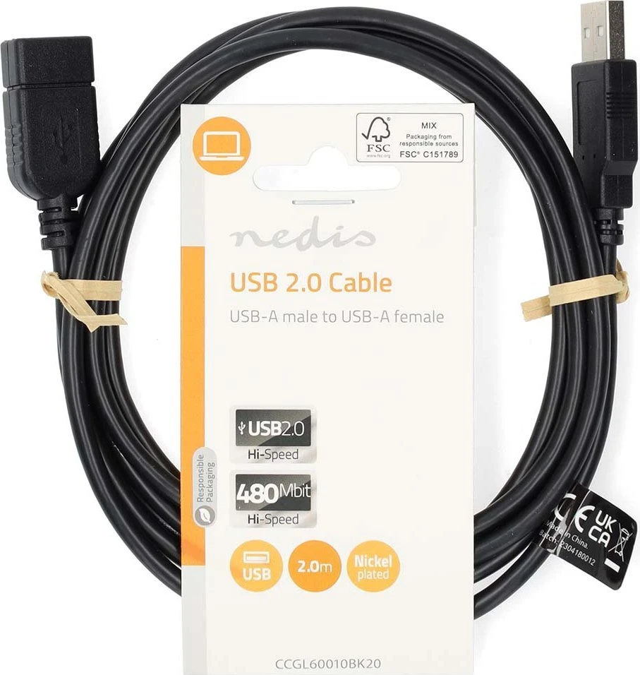 Kabelis USB Nedis USB-A - USB-A 1 m Juodas (CCGL60010BK20)