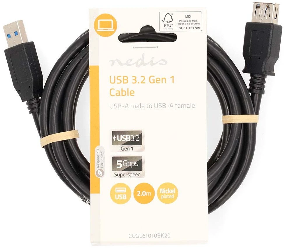 Kabelis USB Nedis USB-A - USB-A 2 m Juodas (CCGL61010BK20)