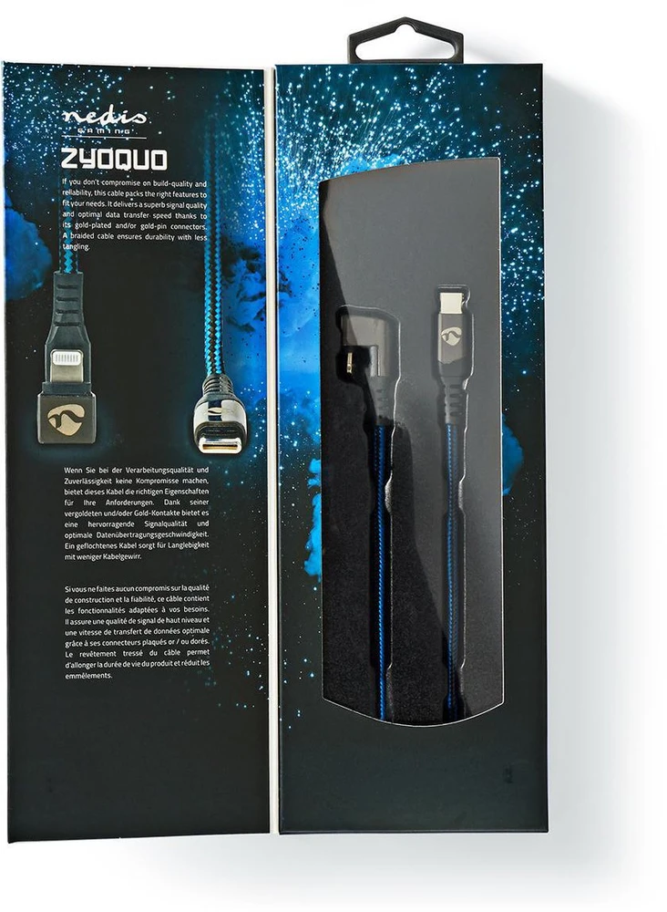 NEDIS USB laidas USB 2.0 | Apple Lightning 8 pin | USB-C™ jungtis | 60W | 480Mbps | Nikeliuotas | 1,00 m | apvalus | Pintas / nailonas | Mėlyna/Juoda