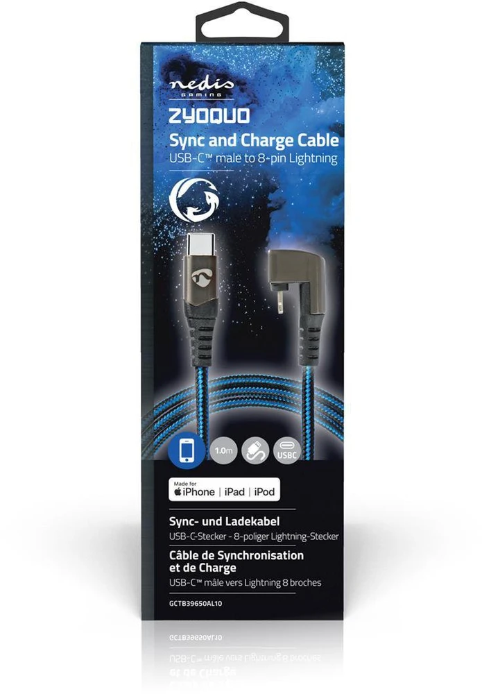 NEDIS USB laidas USB 2.0 | Apple Lightning 8 pin | USB-C™ jungtis | 60W | 480Mbps | Nikeliuotas | 1,00 m | apvalus | Pintas / nailonas | Mėlyna/Juoda