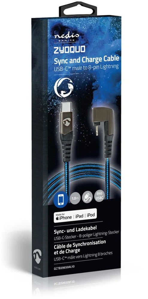NEDIS USB laidas USB 2.0 | Apple Lightning 8 pin | USB-C™ jungtis | 60W | 480Mbps | Nikeliuotas | 1,00 m | apvalus | Pintas / nailonas | Mėlyna/Juoda