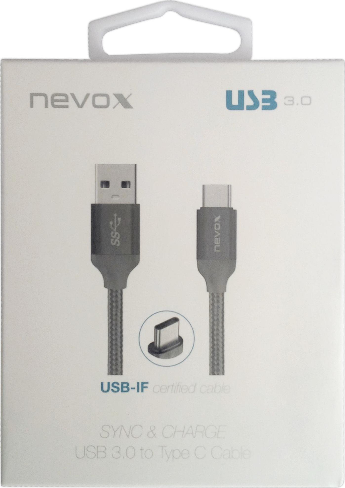 Kabelis USB Nevox USB-A - USB-C 1 m Pilka (1457)