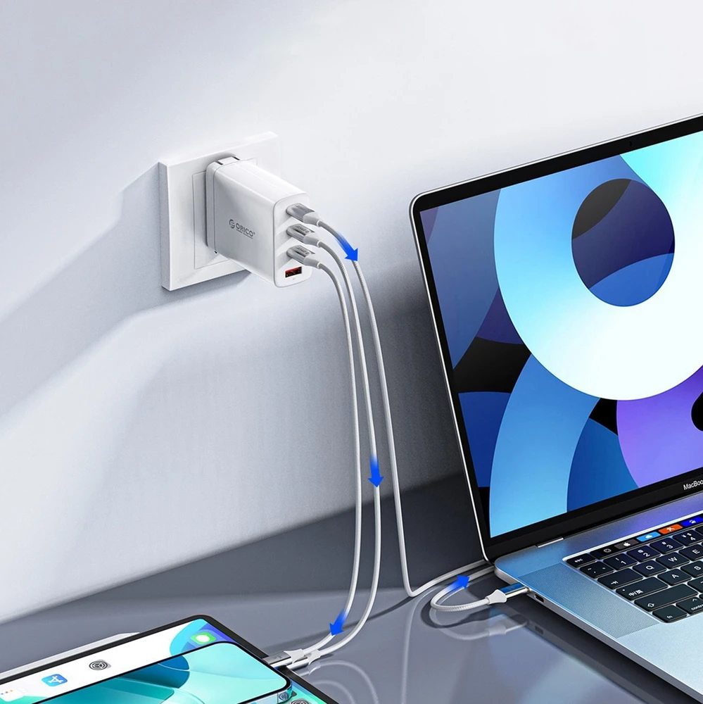 Orico CDX 100W 5A maitinimo šaltinis USB-C – USB-C 1m kabelis – baltos spalvos