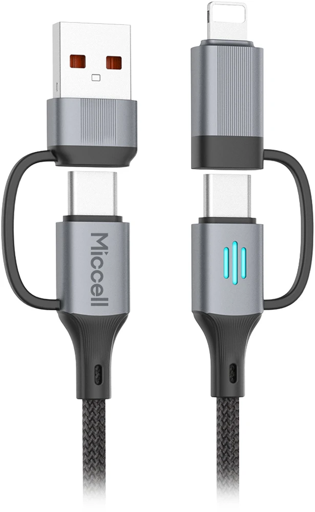 Orno USB-A/C - USB-C/Lightning kabelis Miccell VQ-D145, 240W, 1m, juodas
