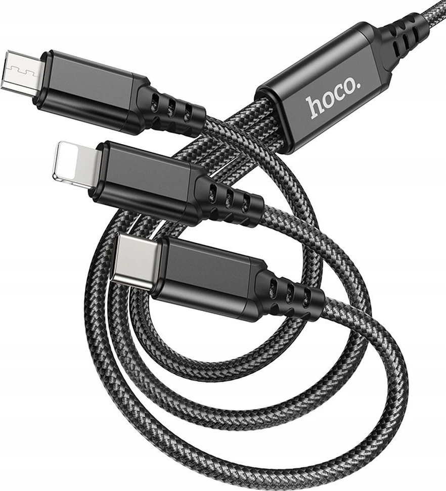 Laidas 3in1 USB A į Lightning / Micro USB / USB C Hoco 2A 1 m X76 juodas