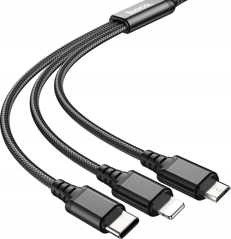 Laidas 3in1 USB A į Lightning / Micro USB / USB C Hoco 2A 1 m X76 juodas