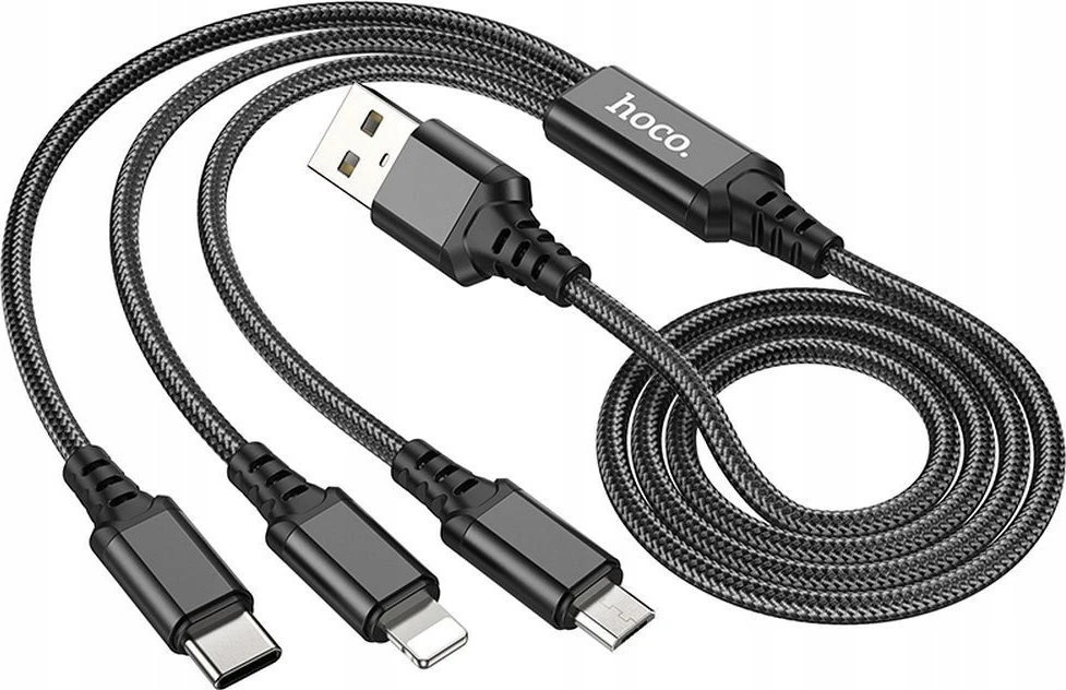 Laidas 3in1 USB A į Lightning / Micro USB / USB C Hoco 2A 1 m X76 juodas
