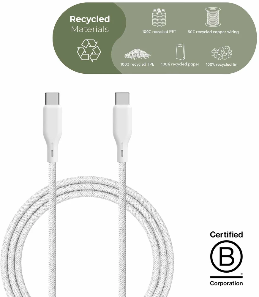 Kabelis USB Platinet ESSENTIALS by UPSTRM USB-C į USB-C 100 W 480 Mbps 2,5 m Baltas (CC250-100W-E)