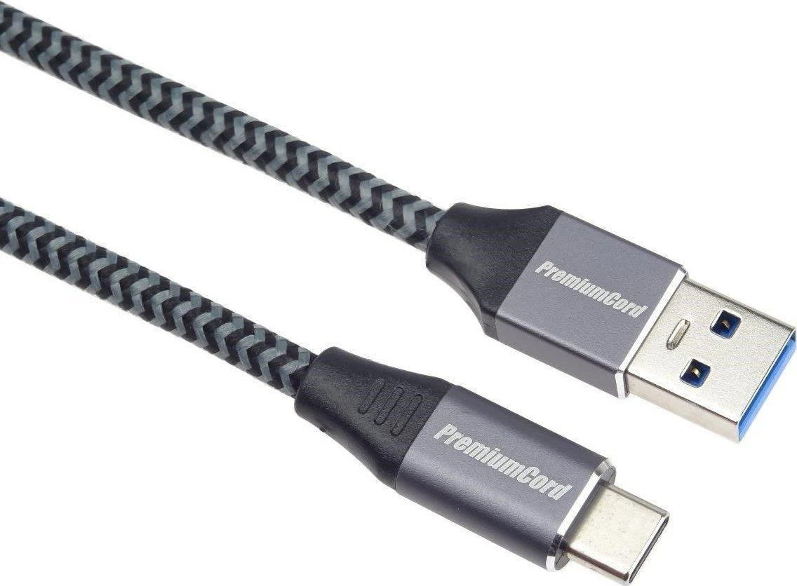 USB kabelis PremiumCord USB-A - USB-C 2 m juodas pilkas (ku31cS2)