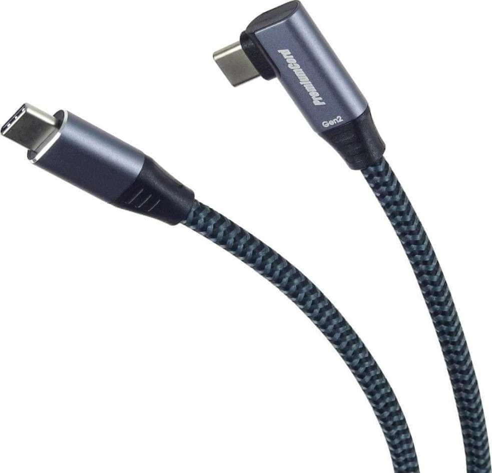 PREMIUMCORD Lenktas USB-C laidas (USB 3.2 Gen 2, 3A, 60W, 20Gbit/s), aliuminio jungčių dangteliai, 2m