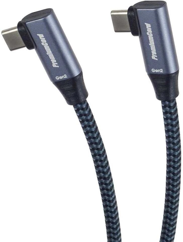 „PremiumCord“ USB-C 2x lenktas kabelis (USB 3.2 GEN 2x2, 5A, 100W, 20Gbit/s) medvilninis pynimas, 1m