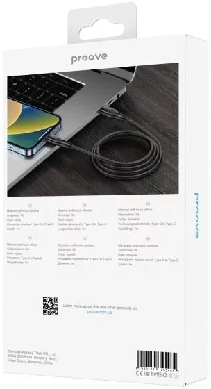 USB kabelis PROOVE Dense Metal Type-C į Type-C 60 W (1 m) (Proove)