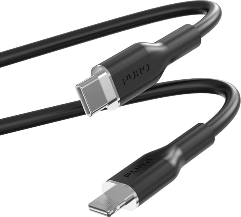 Kabelis Puro Soft USB-C/Lightning 1,5m, juodas