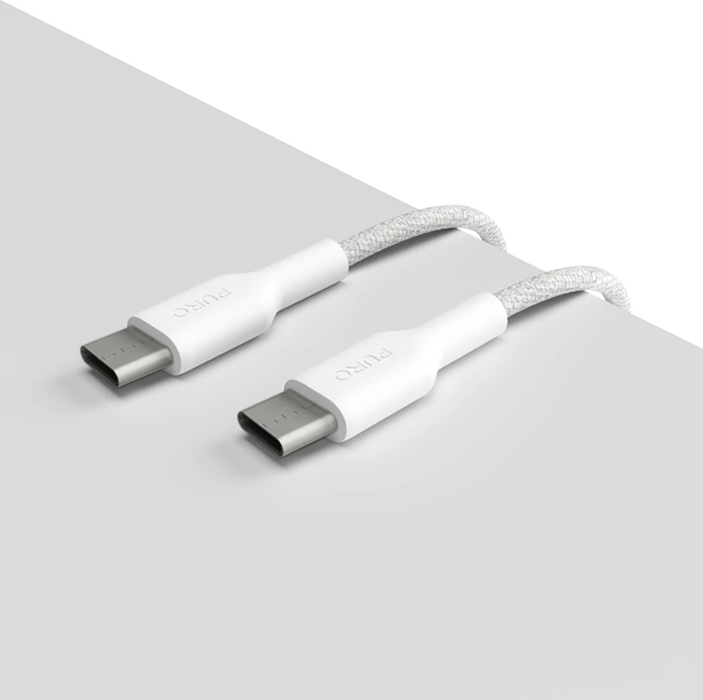 PURO Fabric - tvirtas pintas USB-C į USB-C kabelis 1,2 m baltas