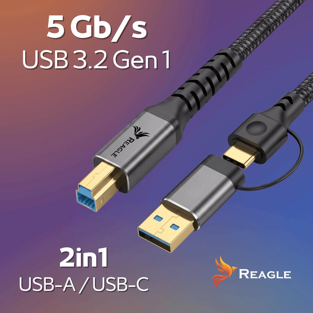 USB laidas Reagle USB laidas spausdintuvui, skaitytuvui, diskams 2 viename USB-A - USB-B HP CANON USB-C 3.0 50 cm REAGLE